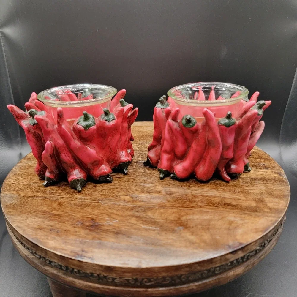 Set Of 2 Red Chili Pepper Votive Candle Holder